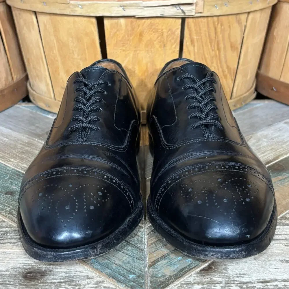 Johnston & Murphy Limited Black Leather Brogue Cap-Toe Dress Shoes Men 8.5 EEE